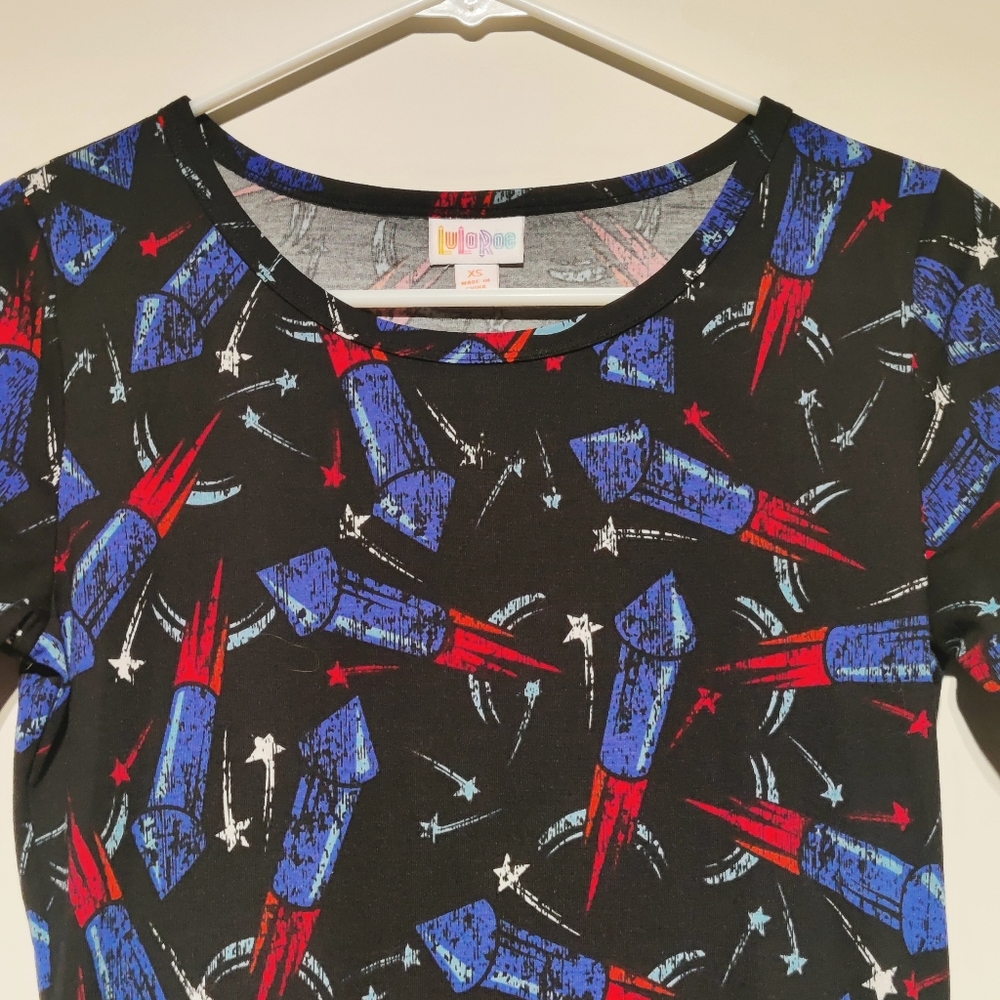 Lularoe Julia XS Patriotic Red White Blue Fireworks Bodycon Dress - Picture 2 of 4